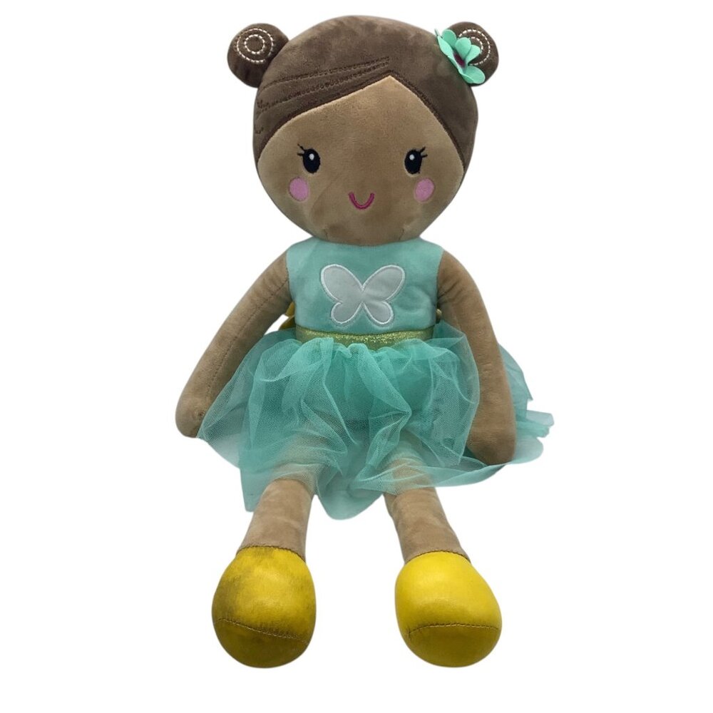 Your Zone Fairy Gold Plush‎ Doll 22"x7.5" Fairy Dress Wings African American